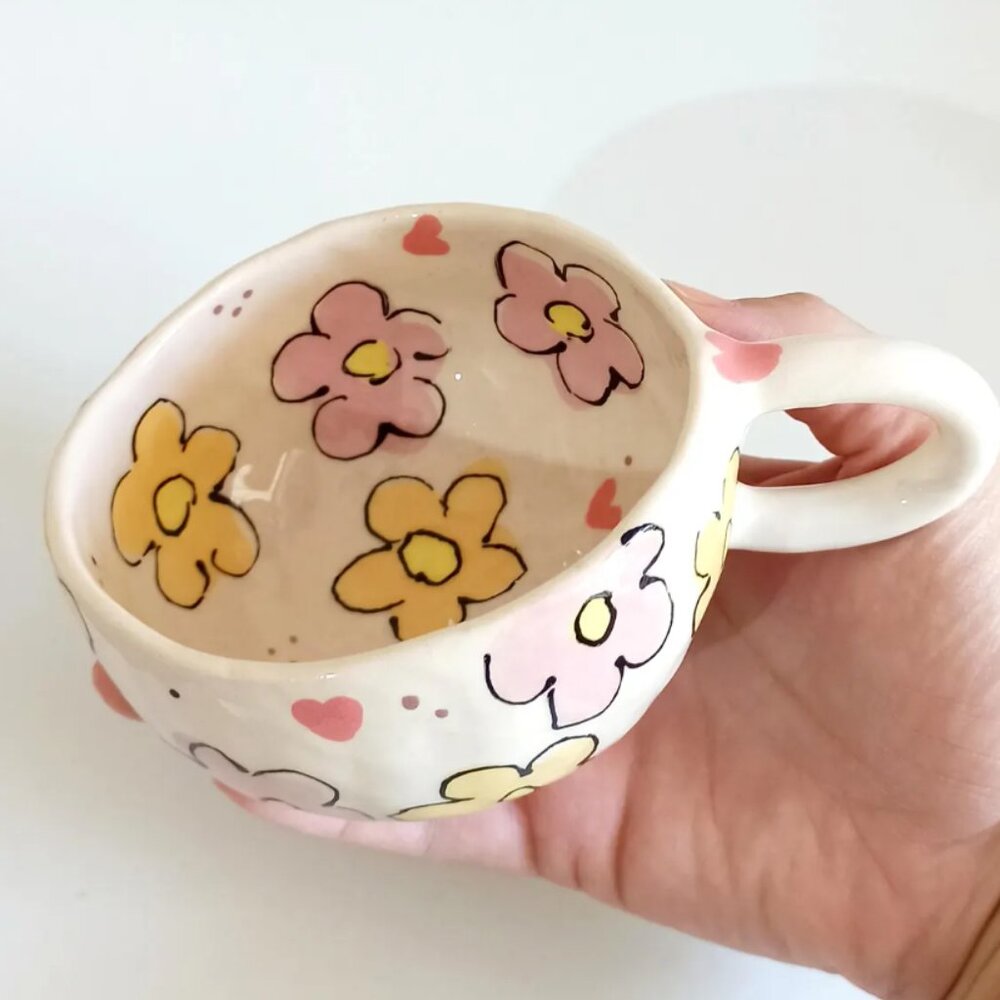 Cute Handmade Ceramic Floral Mug
